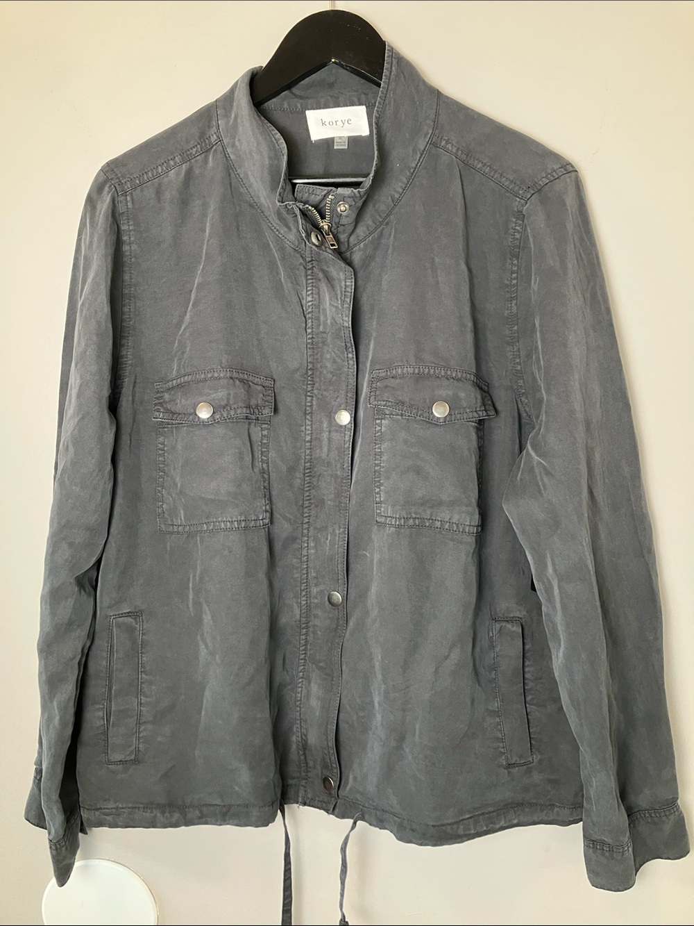 NWT Korye Utility Jacket XL Gray Lightweight Military Safari Anorak 100% Tencel